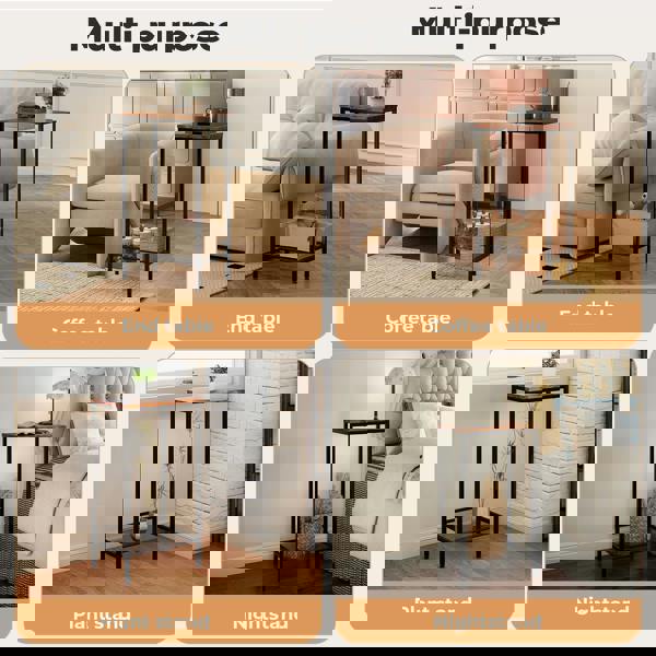 Levede Industrial Side Table Wood 2-Tier Storage Shelf End Table for Living Room