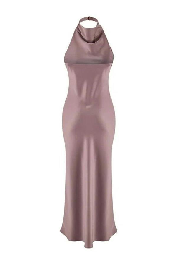 WOVCOR Satin V-Neck Woven Evening Dress