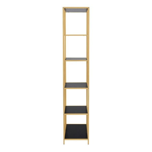 Furniture To Go Seaford Tall Gold Metal Bookcase with 5 Black Shelves