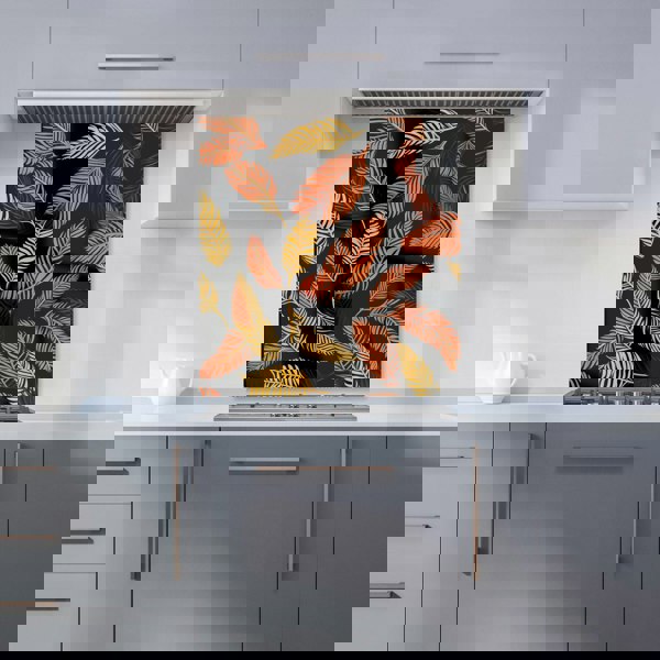 Warren Reed - Designer Orange Feather Leaves Kitchen Splashback