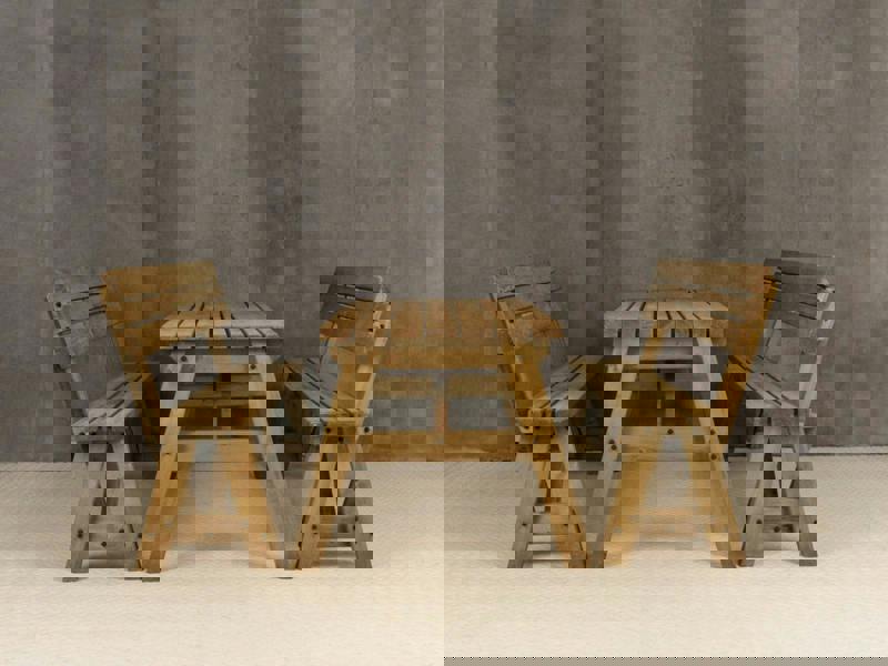 Victoria Picnic Table and Benches Set With Backrest - Rustic Finish Wooden Outdoor Dining Set for Gardens and Patios