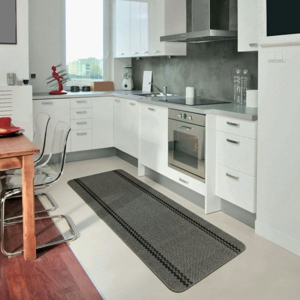 Machine Washable Dark Grey Design Mats | Bordered Line