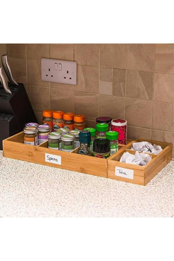 Dyzi 5 Piece Bamboo Drawer Organiser with Adjustable Compartments