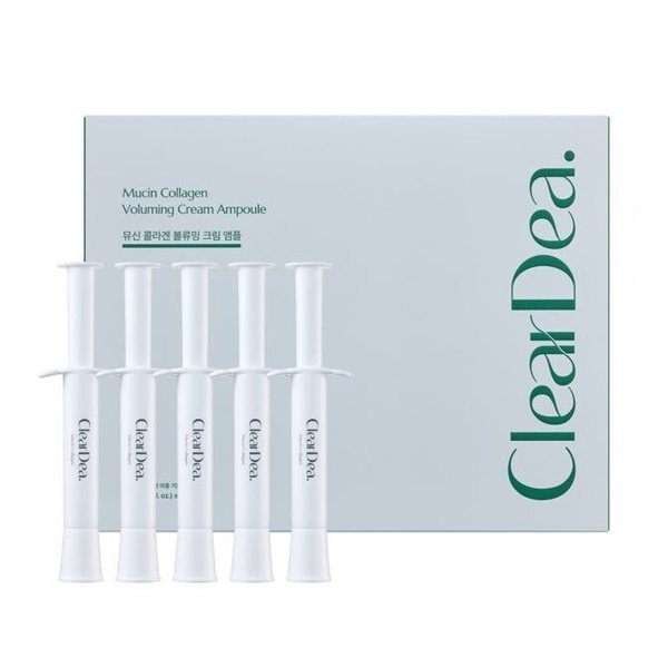 ClearDea Mucin Collagen Voluming Cream Ampoule – 5-piece set of Korean intensive treatments with Snail Mucin and Collagen available at Atelier De Glow UK.