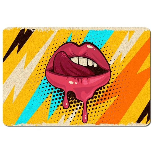 Benjamin Tate Design Pink, red lips, mouth and tongue icon on pop art retro vintage colorful background (Placemat)