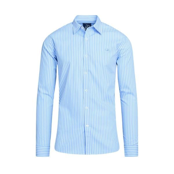 Raging Bull Mens Classic Stripe Long-Sleeved Shirt - Mid Blue