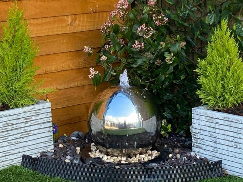 Tranquillity Water Features 30cm Stainless Steel Sphere Modern Metal Water Feature