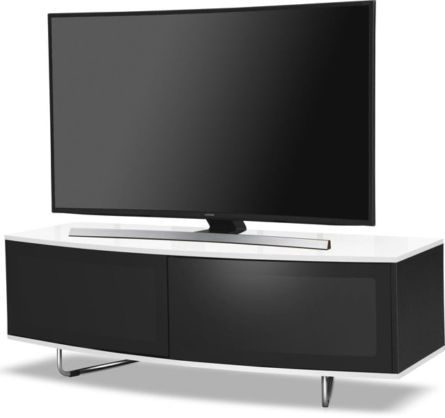 Centurion Supports Caru Gloss Black and Gloss White Beam-Thru Remote Friendly Super-Contemporary "D" Shape Design 32"-65" LED/OLED/LCD TV Cabinet