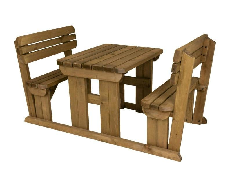 Alders Rounded Picnic Table and Benches Set with Backrest – Rustic Finish Wooden Outdoor Dining Set for Gardens and Patios