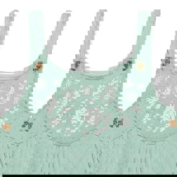 Mini Cuddles Baby Girls Floral Embroidered Dungaree Set, Mint Green