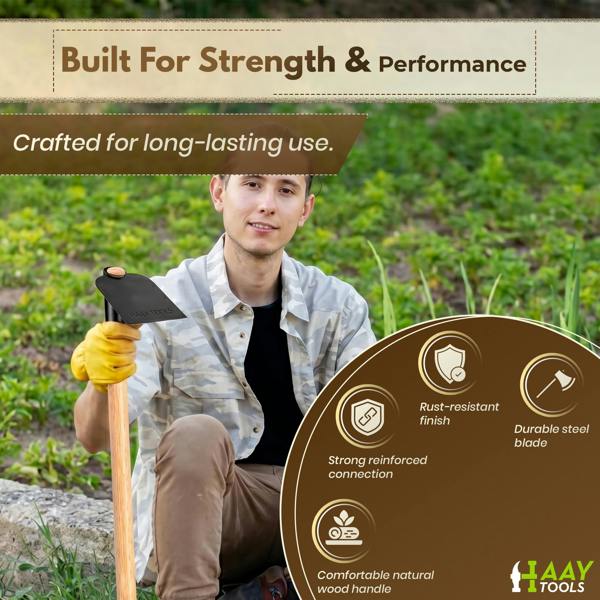 HAAY TOOLS Garden Hoe, Digging Hoe & Draw Hoe for Weeding, Soil Cultivation & Root Removal – Mattock Style Hand Gardening Tool