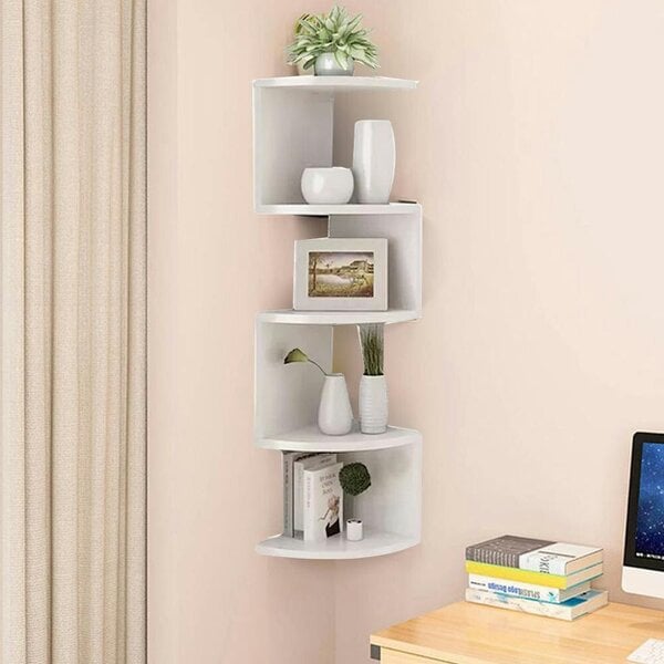 Havendro 5 Tier Floating Corner Shelves Wooden Storage Display Shelf Units Wall Mount