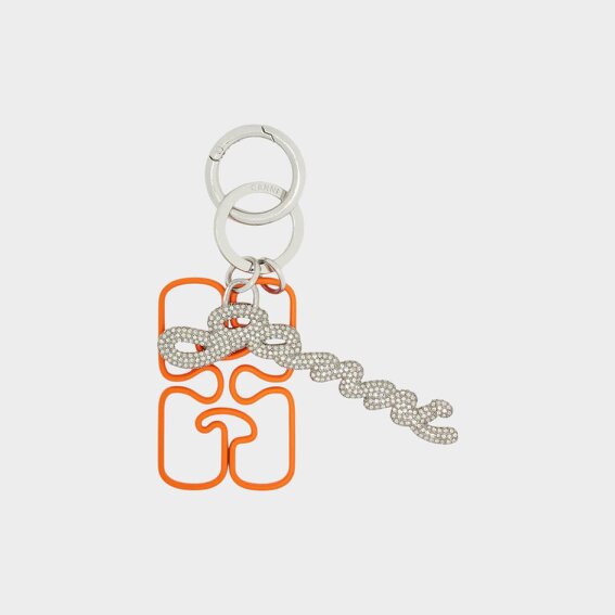 GANNI Chain Embellished Keyring Russet Orange