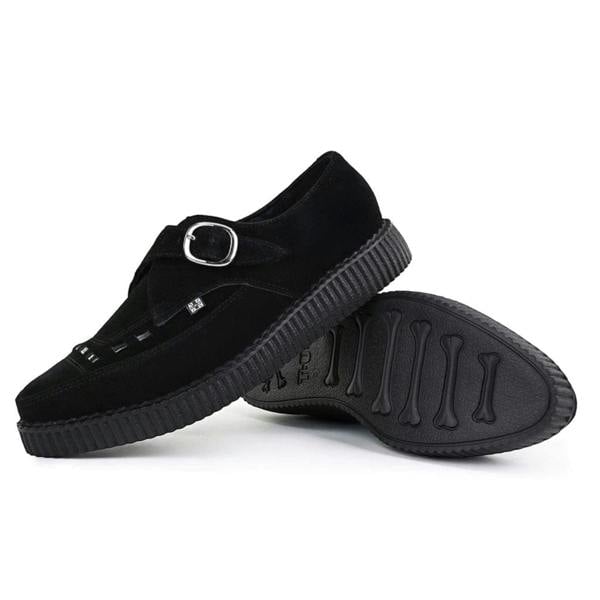TUK Footwear TUK Pointed Creeper Black Suede Monk Buckle Platform Shoes - A8139