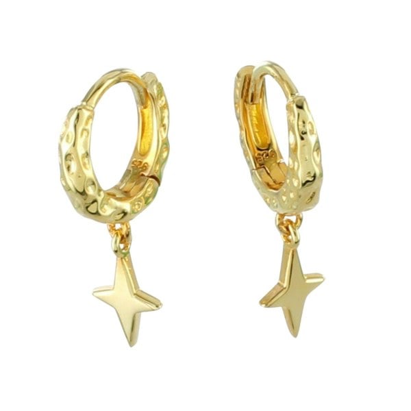 Textured Hoop and Star Sterling Silver Earrings - Reeves & Reeves