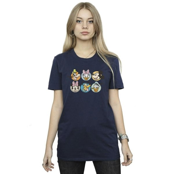 Disney Womens/Ladies Mickey Mouse And Friends Faces Cotton Boyfriend T-Shirt - Navy Blue