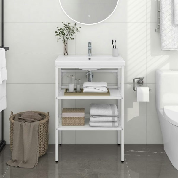 Berkfield Bathroom Washbasin Frame White 59x38x83 cm Iron