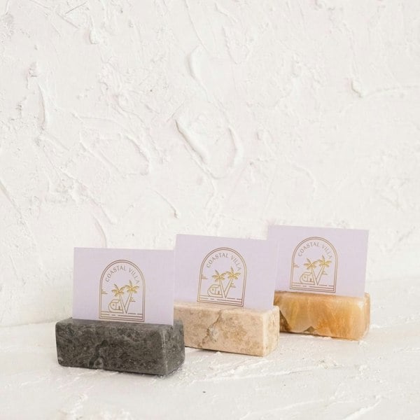 Beige marble photo holder small 3cm handcrafted genuine stone desk