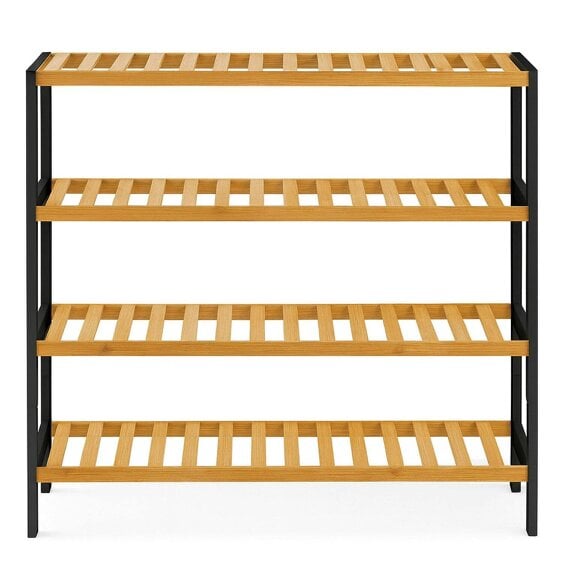 Neo Black Wood 4-Tier Bamboo Shoe Rack Wooden Shoe Storage Organiser Shelf for Hallway, Entrance Living Room