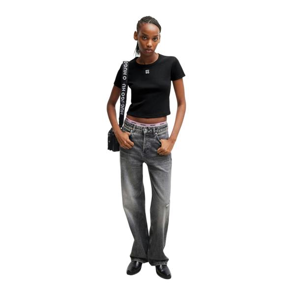 Hugo Womens/Ladies Logo Cotton Crop T-Shirt - Black - 