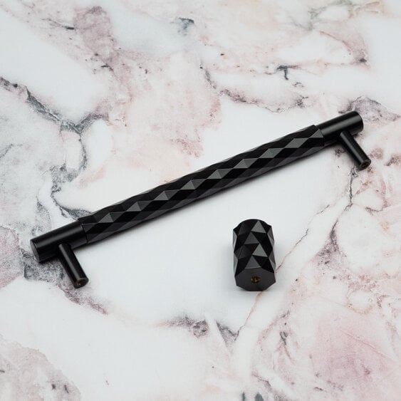 Handle & Home Black Solid Brass Diamond Knurled Handle & Coordinating Knob