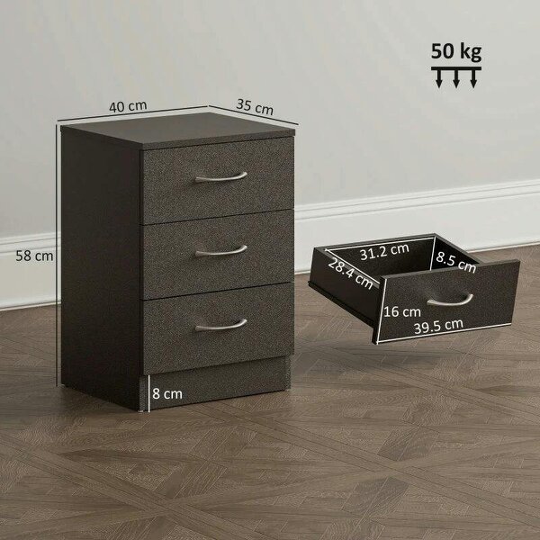 Three-Drawer Simple Bedside Table - Black