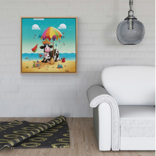 Warren Reed Cow On A Beach Holiday Framed Canvas