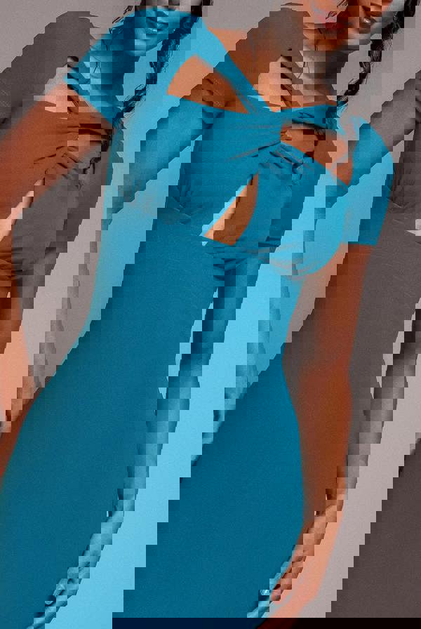 Scuba Crepe Twist Cutout Maxi Dress - Teal Blue DR4374