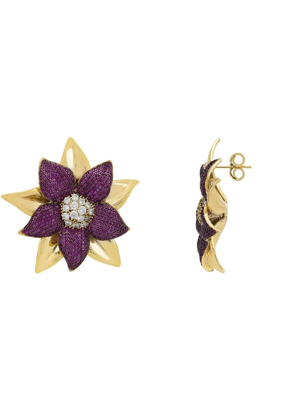 Latelita Marguerite Daisy Flower Large Stud Earrings Ruby Gold