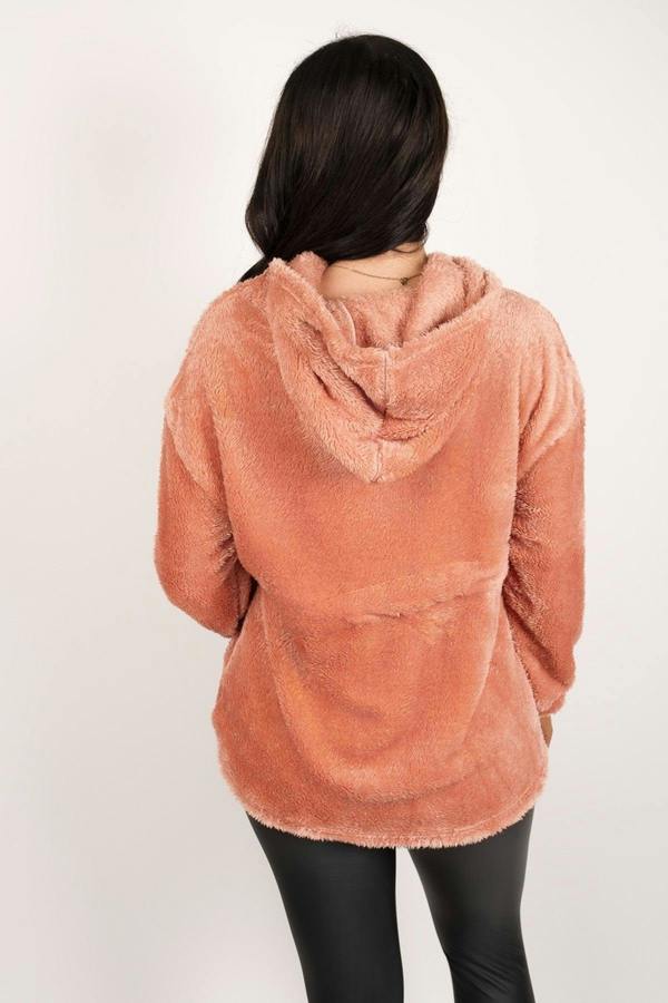 Mirelli Fluffy Zip Up Hoodie With Drawstring Waist - Pink