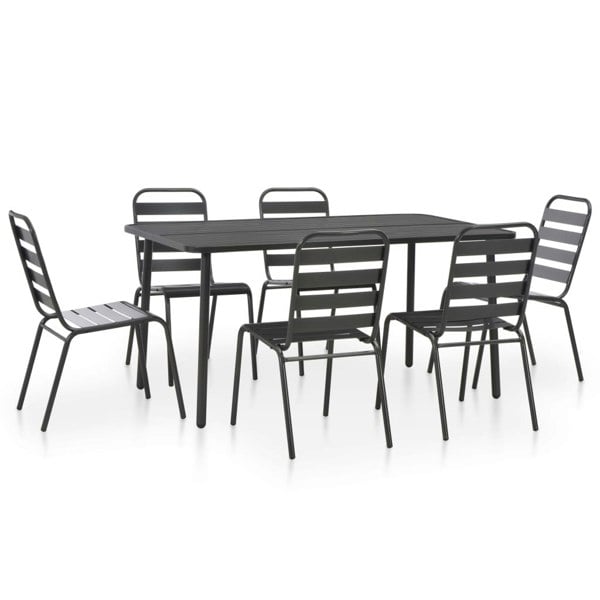 Berkfield 7 Piece Outdoor Dining Set Steel Dark Grey