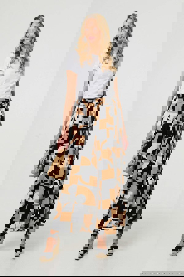 Beige | Abstract High Waist Wide Leg Trousers
