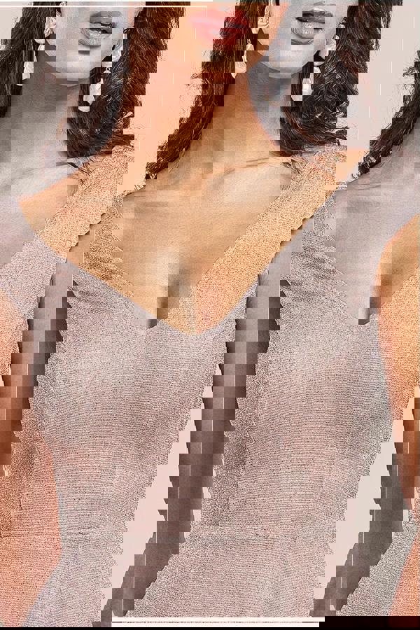 Off The Shoulder Lurex High Low Dress - Nude DR3642