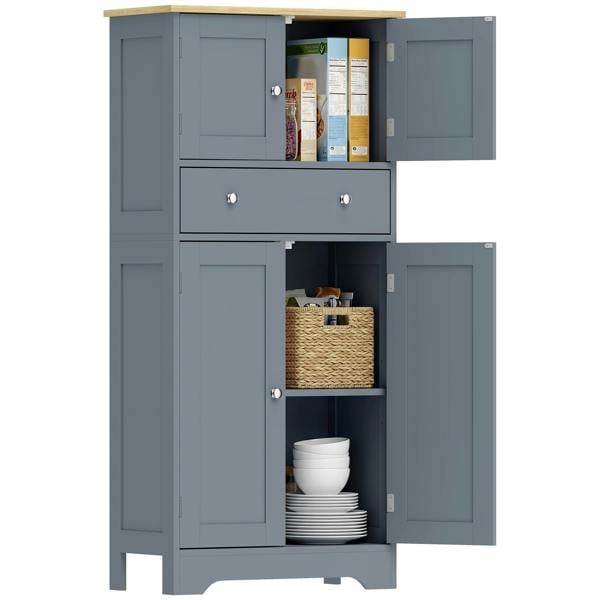 HOMCOM Modern Kitchen Cupboard with 4 Doors and Adjustable Shelf, Grey Blue