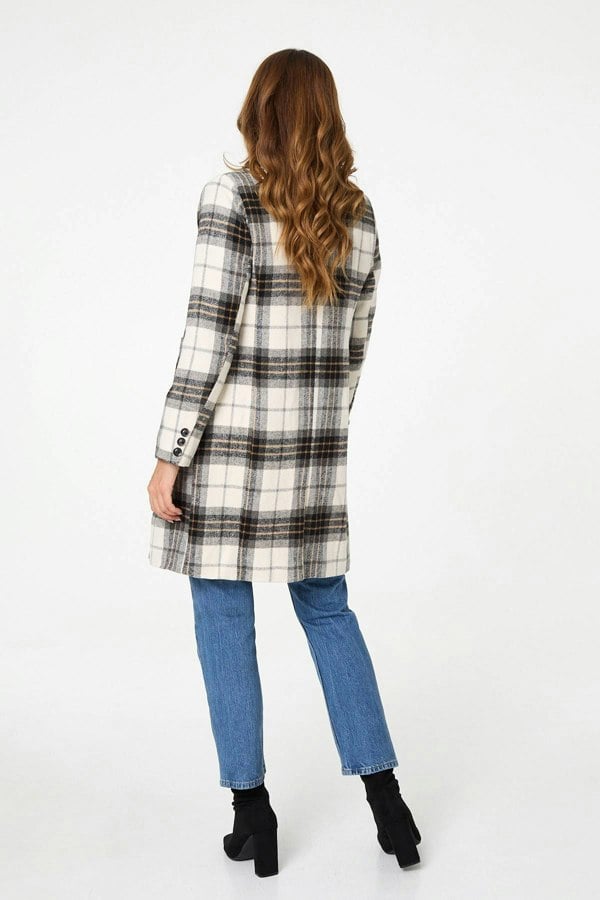 Beige | Checked Double Breasted Longline Coat
