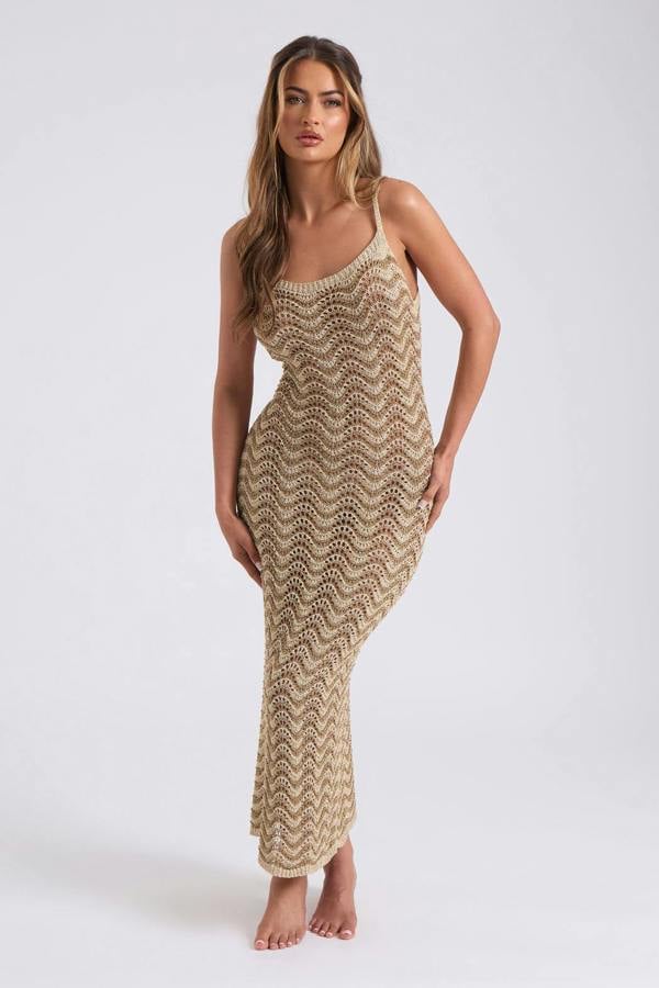 Urban Bliss Crochet Metallic Stripe Maxi Dress
