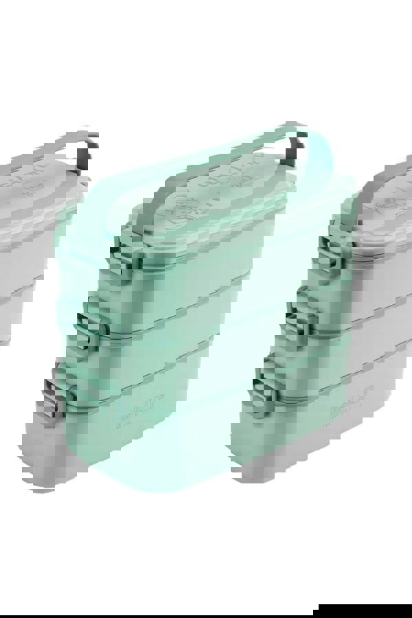 Living and Home 3-Layer Stackable 2700ML Bento Lunch Box 6-Grid Container with Handle & Cutlery - Light Green