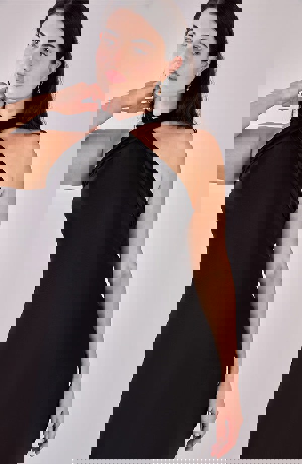 Rewritten London Roma Dress in Black Satin