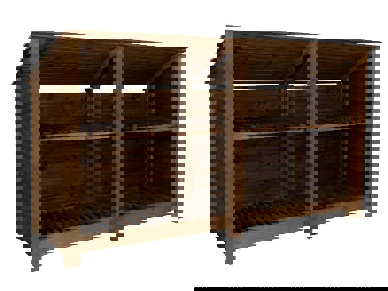 Arbor Garden Solutions Wooden Log Store (Roof Sloping Back) with Shelf W-227cm, H-126cm or 180cm, D-88cm - Brown Finish