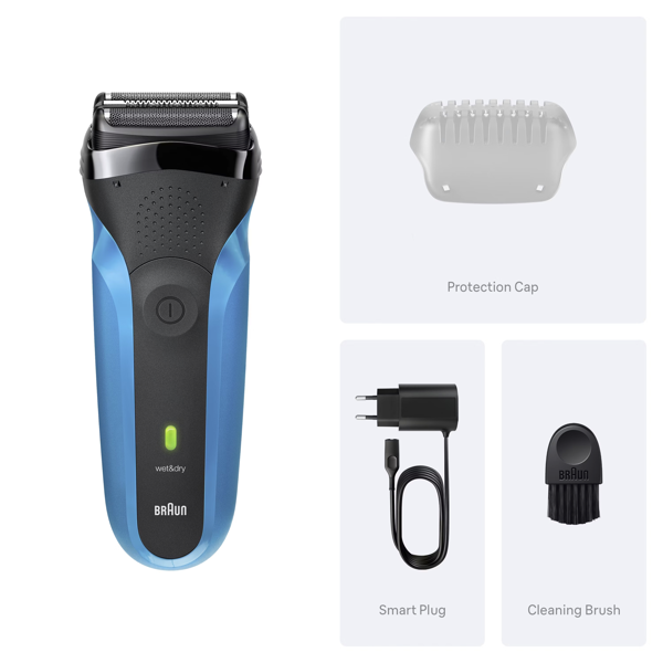 Braun Series 3 310 Electric Shaver, Wet & Dry Razor for Men - Black/Blue