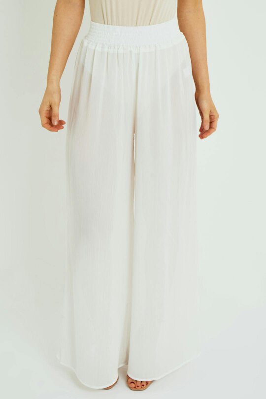 Elaina Fashion Chiffon Wide Leg Beach Trousers – White