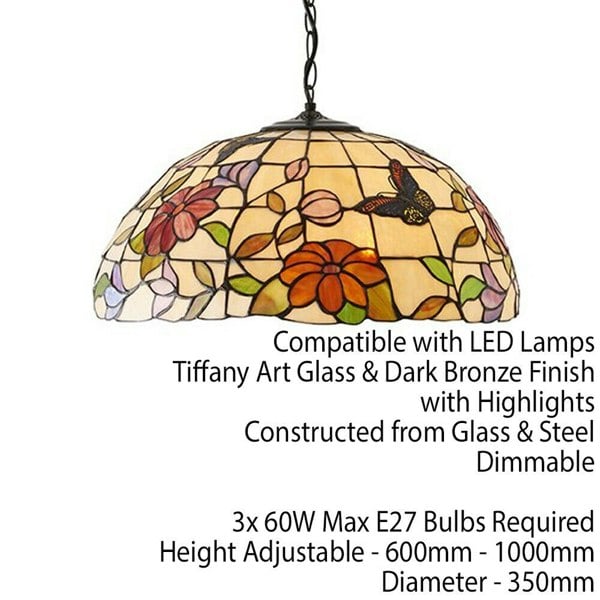 Tiffany Glass Hanging Ceiling Pendant Light Bronze Chain Butterfly Shade i00089 Loops