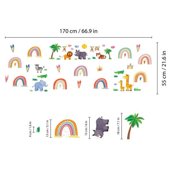 WALPLUS Contemporary Furniture Unit | Safari Animals With Cute Rainbows with Functional Design | C2W0193, WS5098, WS3082