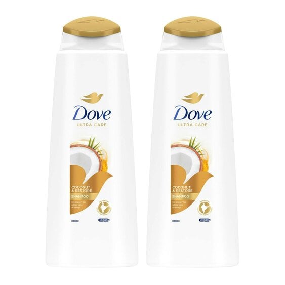 Dove Ultra Care Shampoo - Coconut & Restore 2x400 ml, Bio Restore Technology