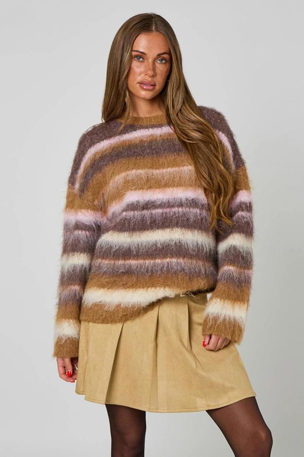Urban Bliss Neutral Brushed Stripe Oversized Jumper