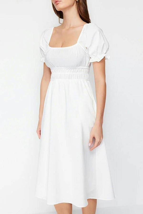 WOVCOR Skater Balloon Sleeve Lined Midi Woven
