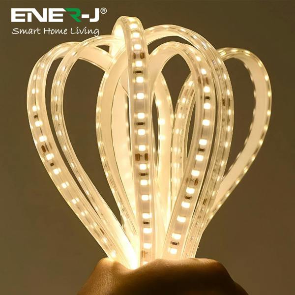 ENER-J 10 Meter Solar LED Strips with Silicon cover, IP65, 6V 8W Solar Panel with 6000 mAh battery, Remote Included. 3000K