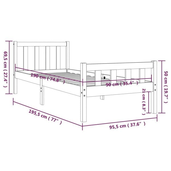 Berkfield Bed Frame Solid Wood 90x190 cm Single