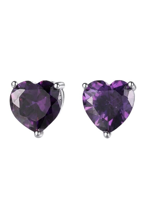 Latelita Amore Heart Amethyst Stud Earrings Silver
