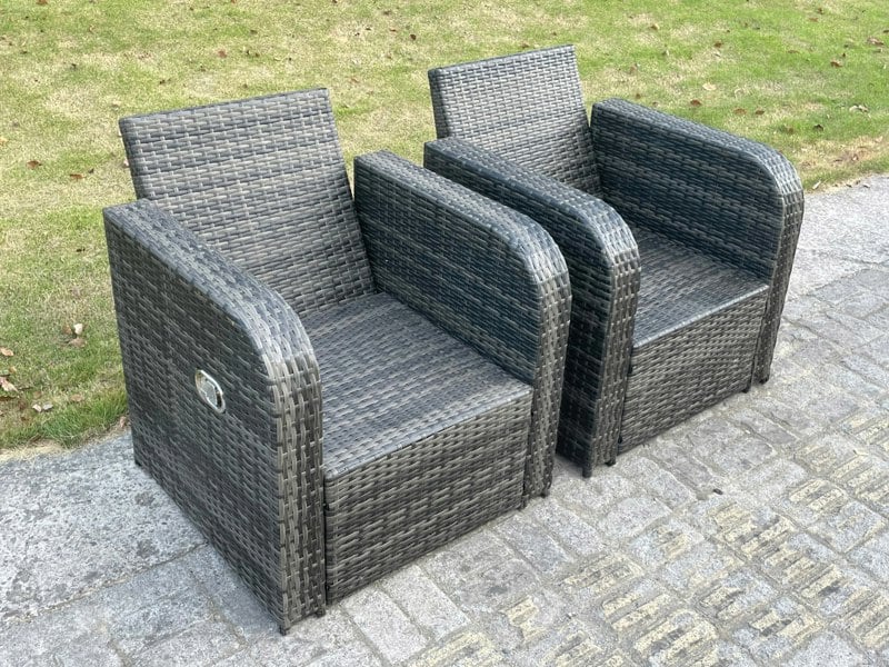 Fimous PE Rattan Garden Furniture Set Adjustable Chair Sofa Double Love Seat 2 Seater Sofa Lounge Set Square Coffee Table